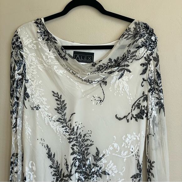 Vintage Y2K XL cottagecore formal long sleeve blouse white cream bead floral - Picture 2 of 8